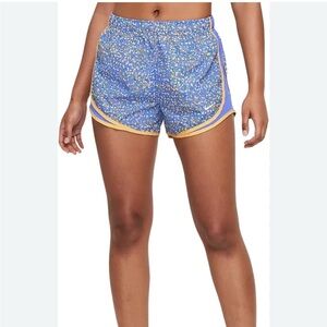 Nike Womens Tempo Icon Clash Running Shorts Blue Yellow Printed Lined (Size S)
